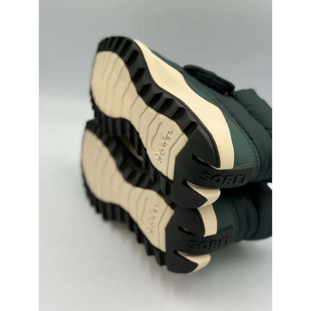 Sorel Ona Remix Puffy Strap Boots Women Size 7 Green Faux Fur Lined Comfort NWT